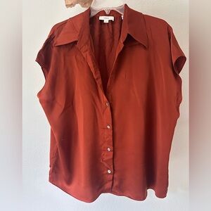 Vince Rust Button-Front Cap Sleeve Blouse